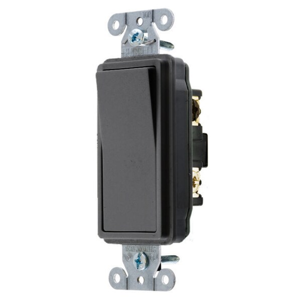 Hubbell Wiring Device-Kellems Switches and Lighting Control, Decorator Switch, Specification Grade, Three Way, 15A 120/277V AC, Back and Side Wired, Black DS315BK - main